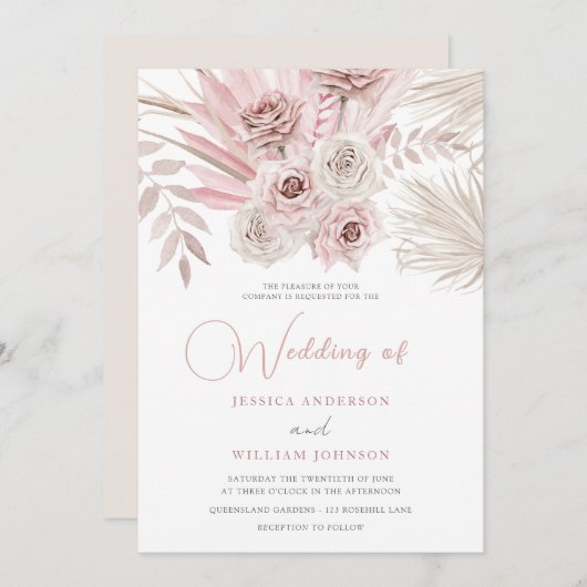 美しいアイボリー&ダスティバラボヘミアン結婚ズ 招待状 (正面/裏面)