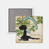 美しいアイリッシュダンサー、シャムロックと馬蹄形 マグネット (正面/裏面)