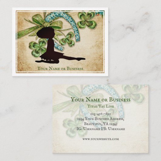 美しいアイリッシュダンサー、シャムロックと馬蹄形 名刺 (正面/裏面)