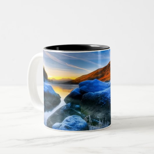 美しいアウトドアマウンテンサンセットカップ ツートーンマグカップ (正面左)