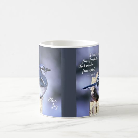 美しいアオカケスの素晴らしい羽の引用文 コーヒーマグカップ (中央)