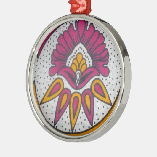美しいアカラフルフリカ織物モチーフプリント メタルオーナメント (左)