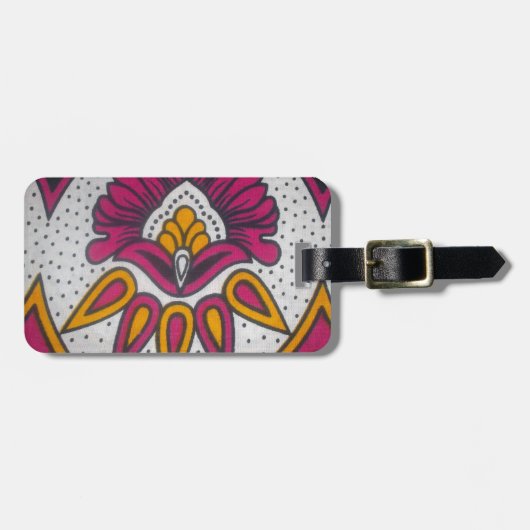 美しいアカラフルフリカ織物モチーフプリント ラゲッジタグ (正面横)