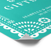 美しいアクアパペルピカドウェディングレセプションサイン ポスター (角)