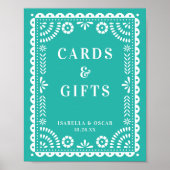 美しいアクアパペルピカドウェディングレセプションサイン ポスター (正面)