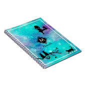 美しいアクアブルーウォーターカラー銀河系ガールダイアリー ノートブック (右側)