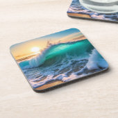 美しいアクアブルー凍ってい海ウェーブシースケープ コースター (左側)