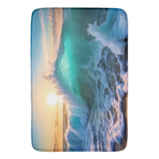 美しいアクアブルー凍ってい海ウェーブシースケープ バスマット (正面縦)