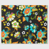 美しいアクア&ブラック抽象芸術フローラルパターン ラッピングペーパー (フラット)