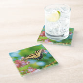 美しいアゲハチョウの花のかわいらし蝶 ガラスコースター (アングル)