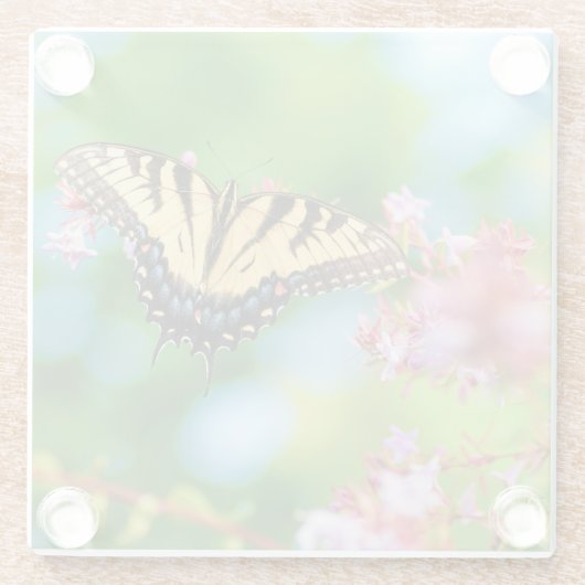 美しいアゲハチョウの花のかわいらし蝶 ガラスコースター (裏面)