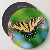 美しいアゲハチョウの花のかわいらし蝶 缶バッジ (正面&裏面)