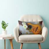 美しいアコースティックギター音楽ノート白いリネン ランバークッション (椅子)