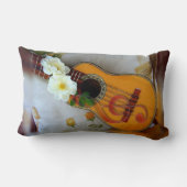 美しいアコースティックギター音楽ノート白いリネン ランバークッション (裏面)