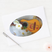 美しいアコースティックギター音楽ノート 楕円形シール (封筒)