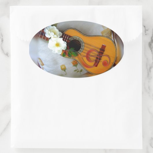 美しいアコースティックギター音楽ノート 楕円形シール (バッグ)