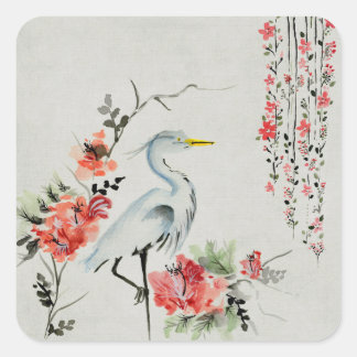 美しいアジアのツルの鳥 スクエアシール