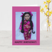 美しいアジアの人形 カード (黄色い花)