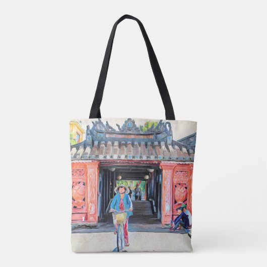 美しいアジアの情景ベトナムアートピンクの水色 トートバッグ (裏面)