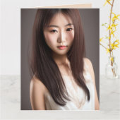 美しいアジアガールアート誕生日カード カード (黄色い花)