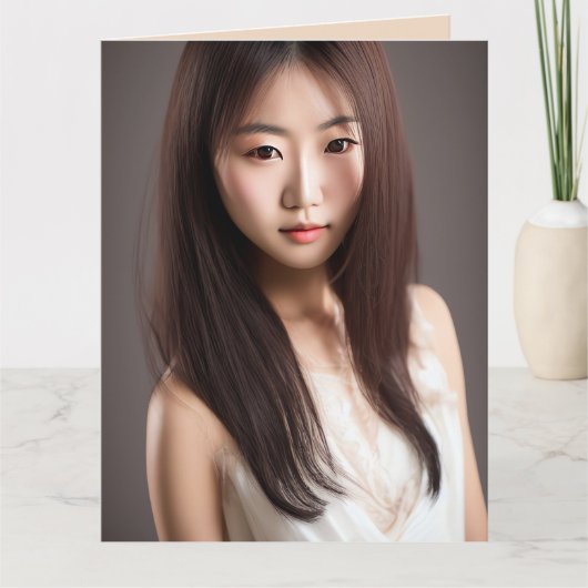 美しいアジアガールアート誕生日カード カード (正面)