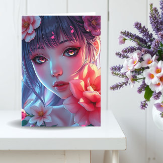 美しいアニメの少女があなたのことを想っている カード