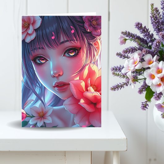 美しいアニメの少女があなたのことを想っている カード