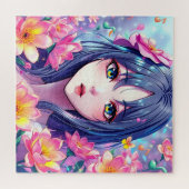 美しいアニメの少女と花 ジグソーパズル (横)