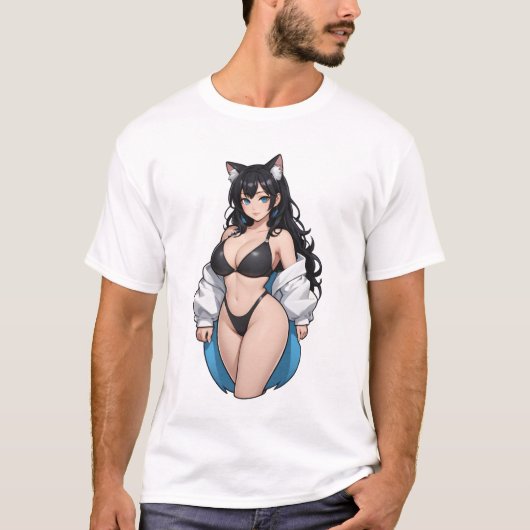 美しいアニメキャットガール Tシャツ (正面)