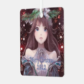 美しいアニメクリスマスガール メタルオーナメント (正面左)