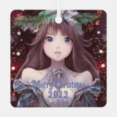 美しいアニメクリスマスガール メタルオーナメント (裏面)