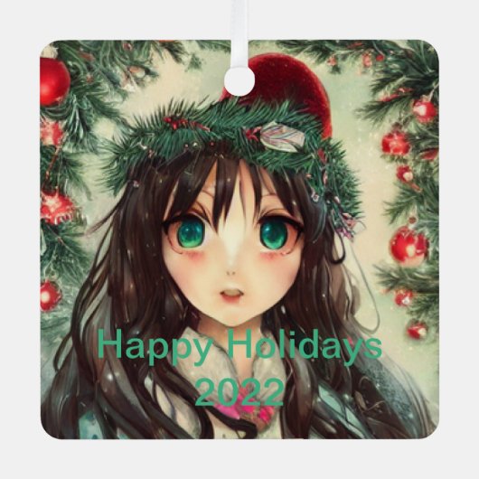 美しいアニメクリスマスガール メタルオーナメント (正面)