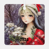 美しいアニメクリスマスガール メタルオーナメント (裏面)