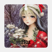 美しいアニメクリスマスガール メタルオーナメント (正面)