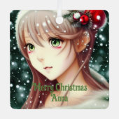 美しいアニメクリスマスガール メタルオーナメント (正面)