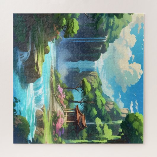 美しいアニメ神秘的な滝 ジグソーパズル (横)