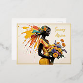 美しいアフリエレガントカ女性の民族的外観 箔シーズンポストカード (正面/裏面)