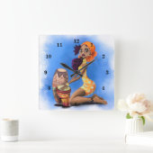 美しいアフリカのドラマーガール-ハッピーミュージックパーティー スクエア壁時計 (ホーム)