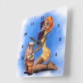 美しいアフリカのドラマーガール-ハッピーミュージックパーティー スクエア壁時計 (傾斜)