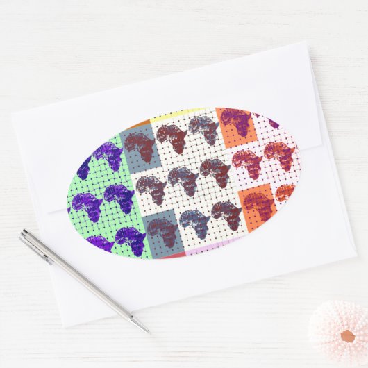 美しいアフリカの地図パッ市松模様にパアート民族 楕円形シール (封筒)