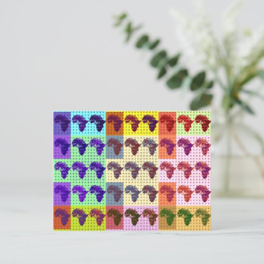 美しいアフリカの地図 チェッカーパターンアート エスニック ポストカード (スタンド正面)