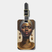 美しいアフリカの女神で、巻き布の帽子を持つ ラゲッジタグ (正面縦)