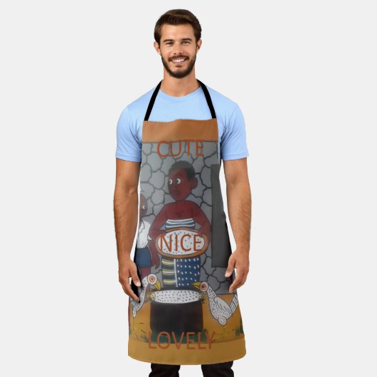 美しいアフリカの家族の伝統的色 エプロン (着用した状態)