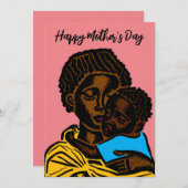 美しいアフリカの母と子供の木版画 シーズンカード (正面/裏面)