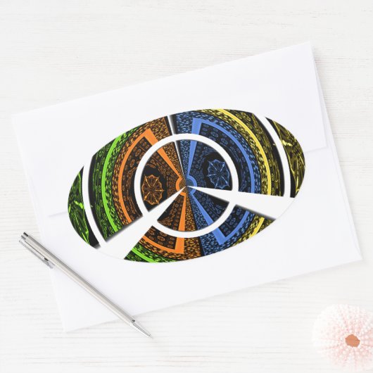 美しいアフリカカラフル円形イラスト 楕円形シール (封筒)