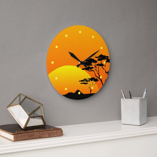 美しいアフリカサファリブライトオレンジサンセット ラージ壁時計 (オフィス)