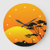 美しいアフリカサファリブライトオレンジサンセット ラージ壁時計 (正面)