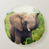 美しいアフリカゾウと熱帯植物 ラウンドクッション (裏面)