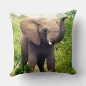 美しいアフリカゾウ & 熱帯植物 クッション (裏面)