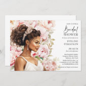 美しいアフリカンアメリカンブライド赤面牡丹 招待状 (正面/裏面)